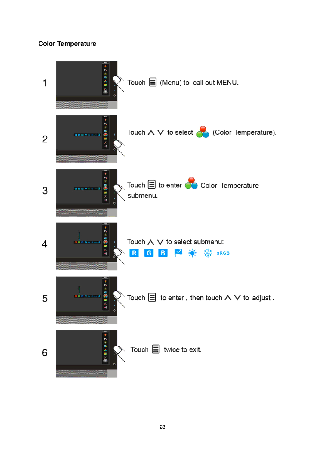 AOC E2239FWT manual Color Temperature 