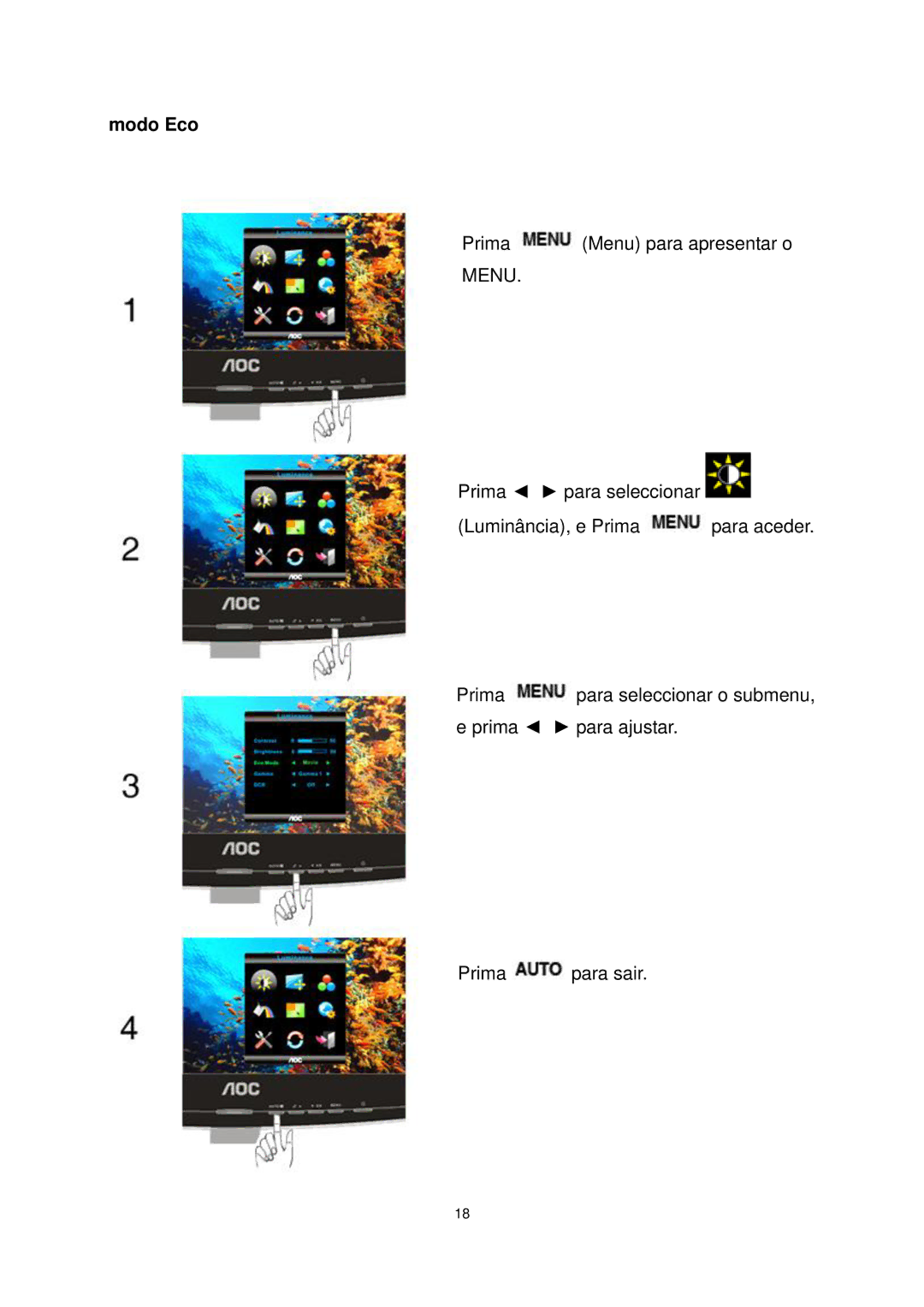 AOC E2240VWA manual Modo Eco, Menu 