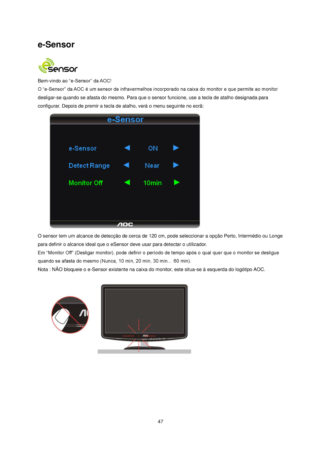 AOC E2240VWA manual Sensor 