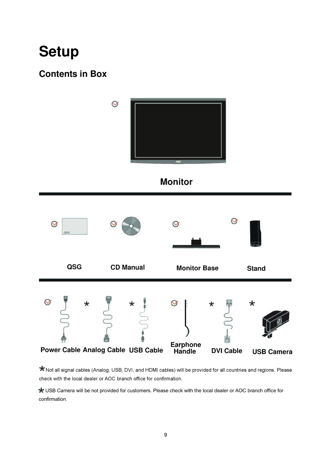 AOC E2241VWA manual Setup, Contents in Box 