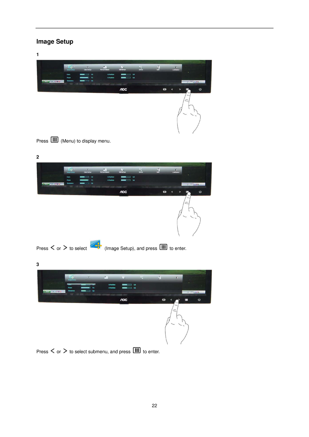 AOC E2251FWU user manual Image Setup 