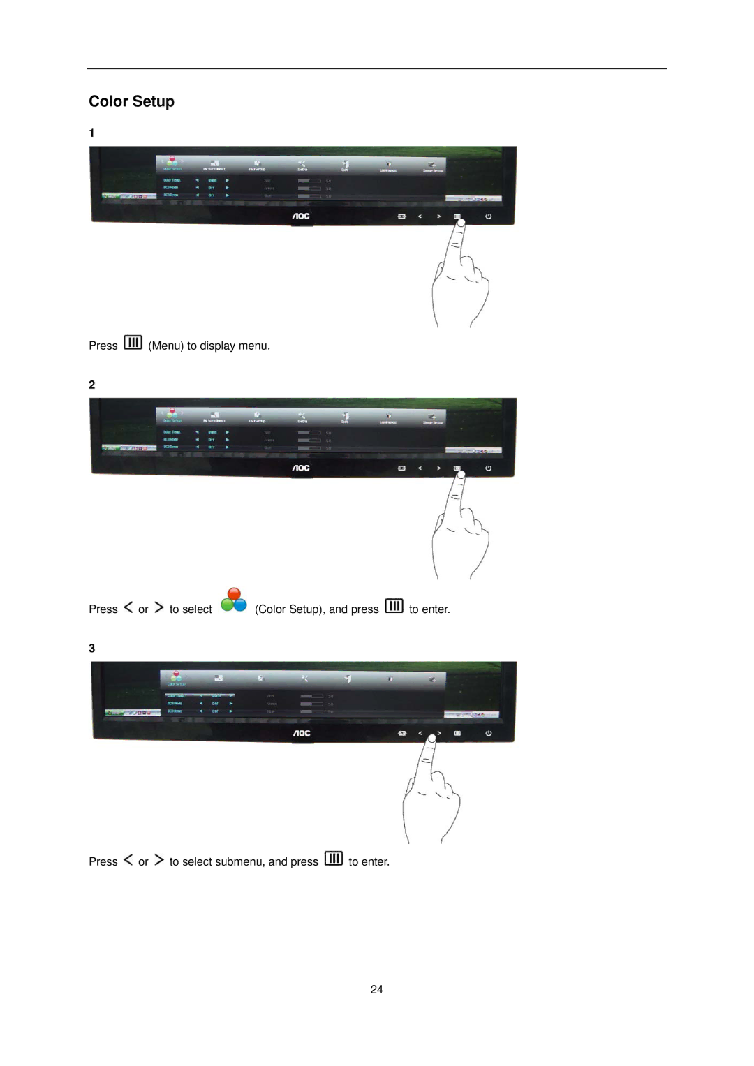 AOC E2251FWU user manual Color Setup 