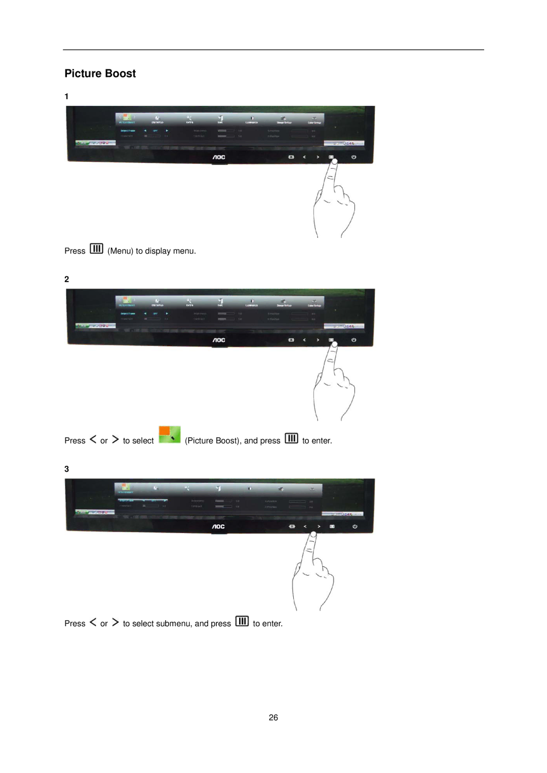 AOC E2251FWU user manual Picture Boost 