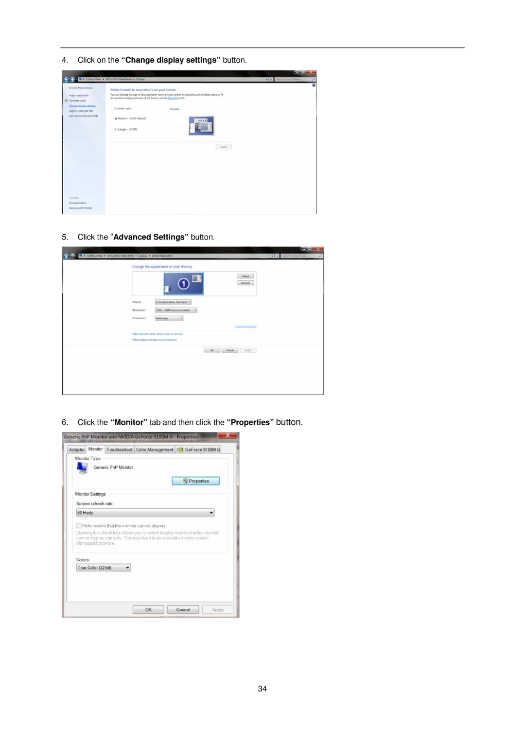 AOC E2251FWU user manual Click the Monitor tab and then click the Properties button 