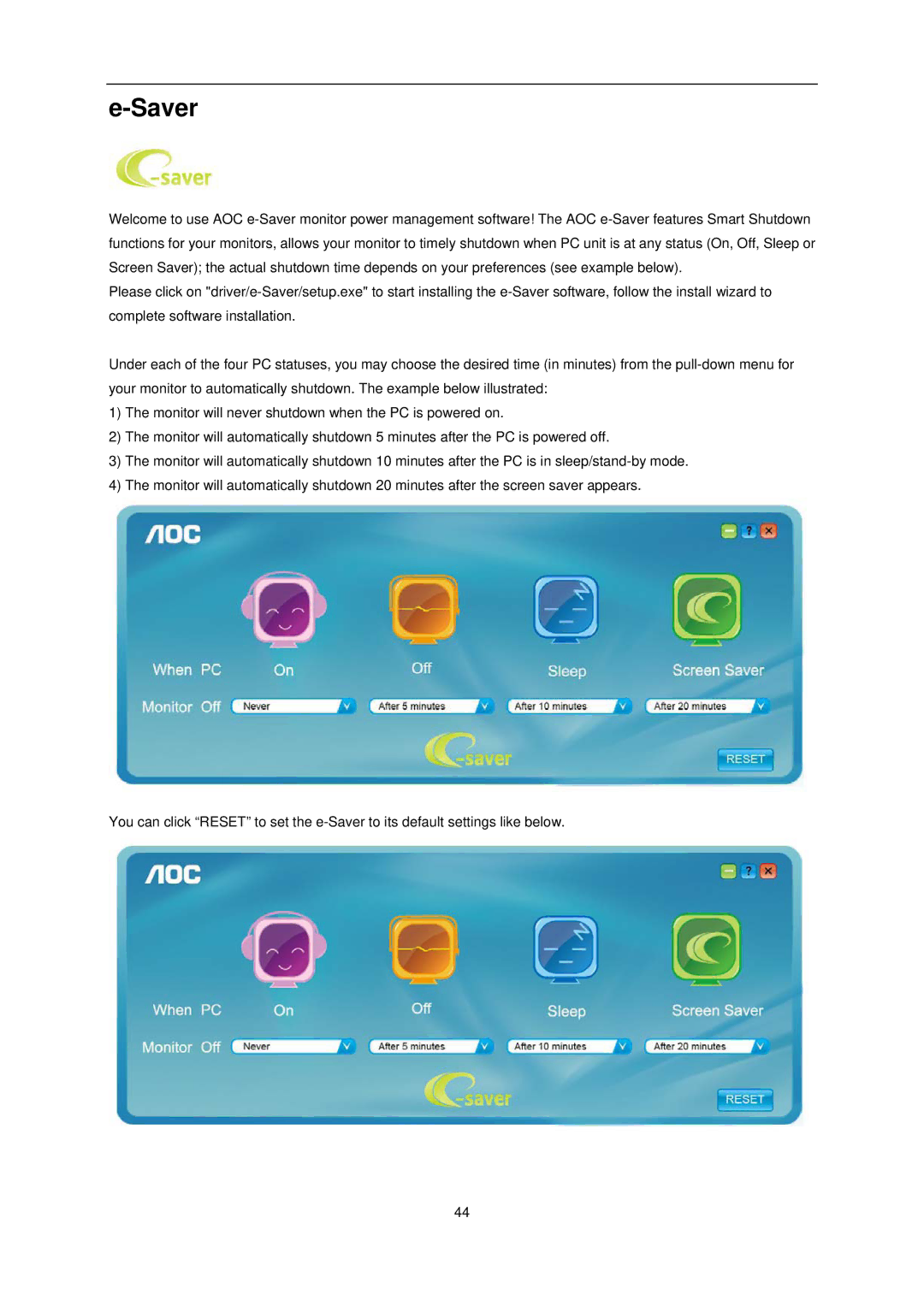 AOC E2251FWU user manual Saver 