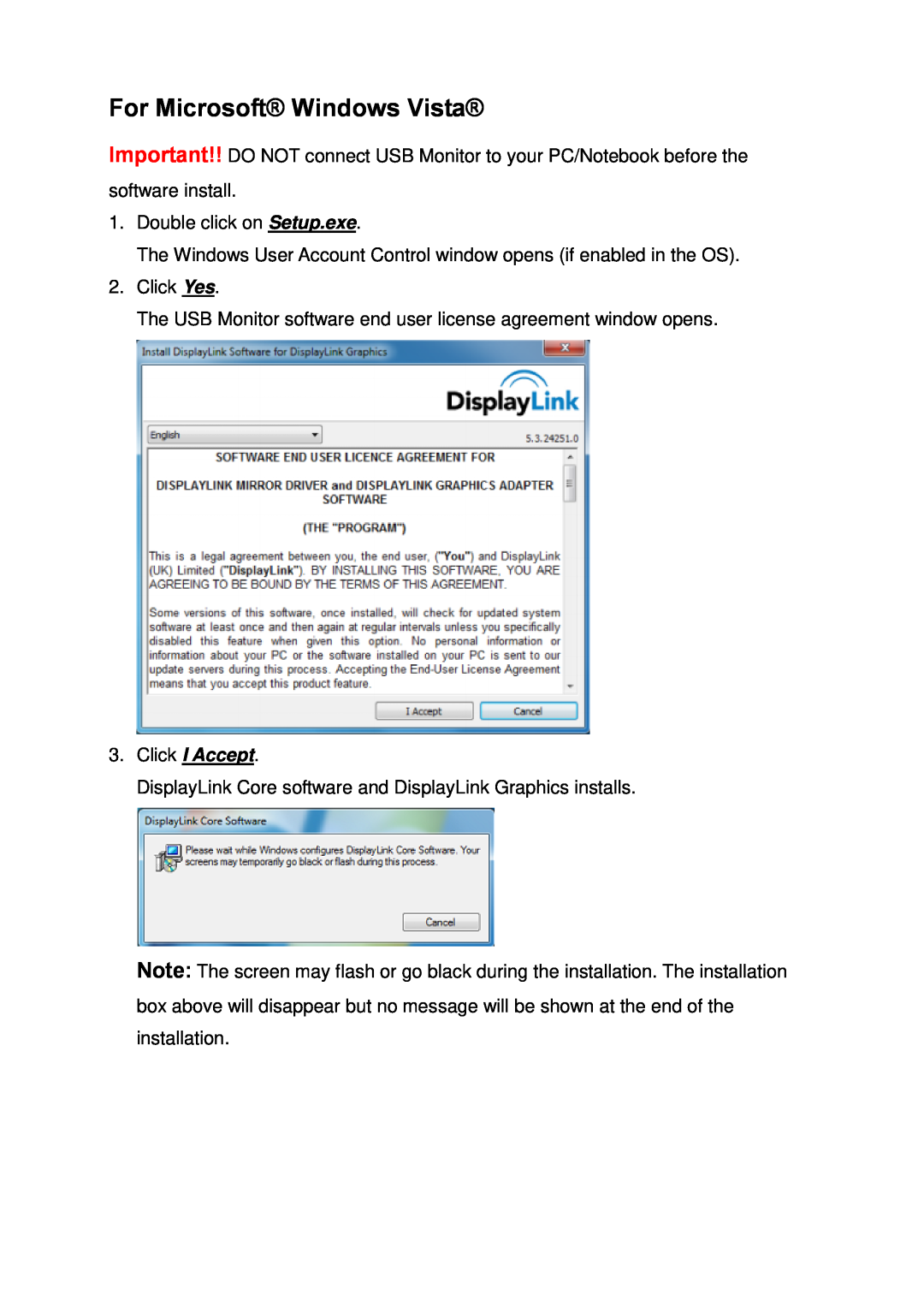 AOC E2251FWU user manual For Microsoft Windows Vista, Click I Accept 