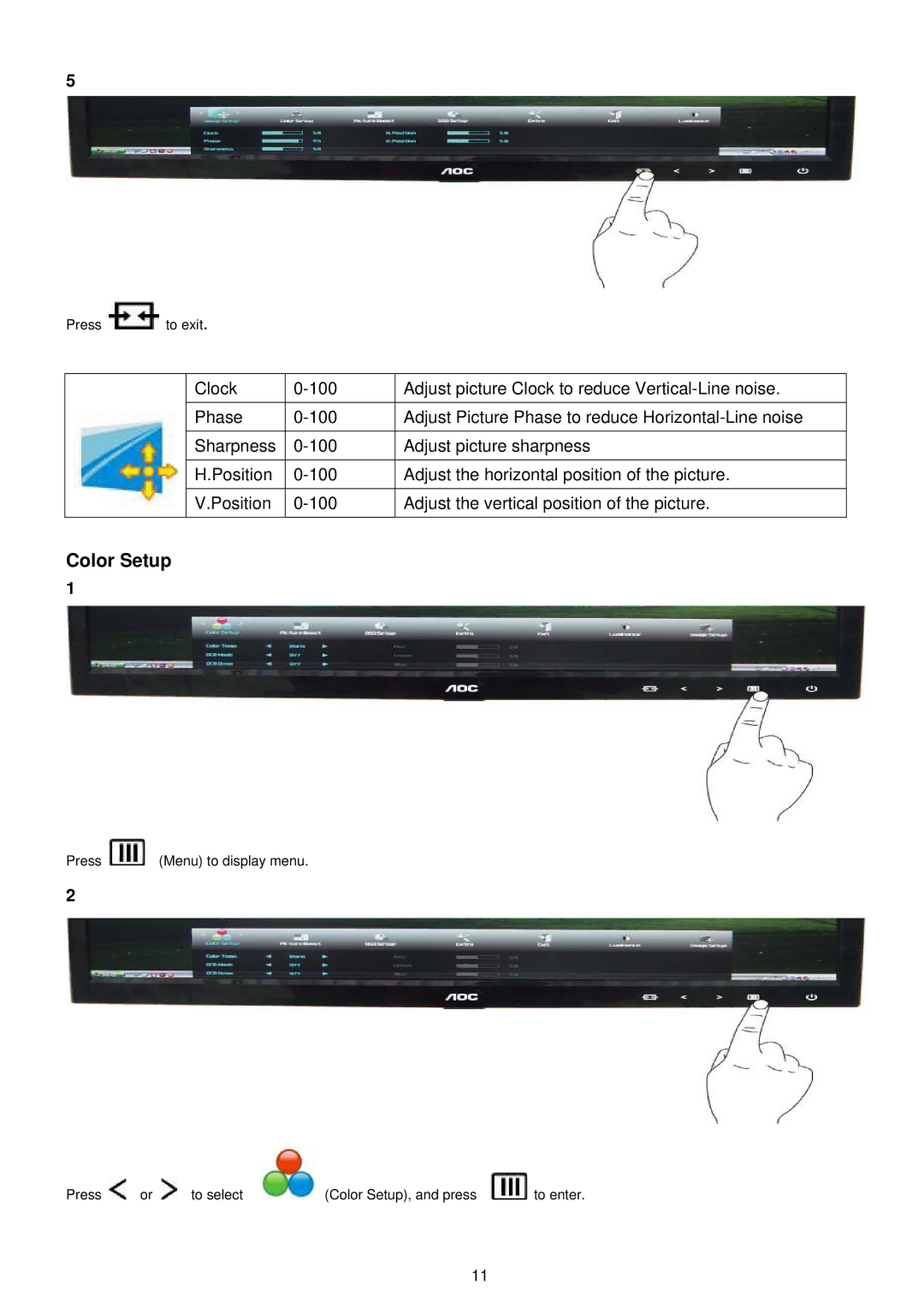 AOC E2251SWDN manual Color Setup 