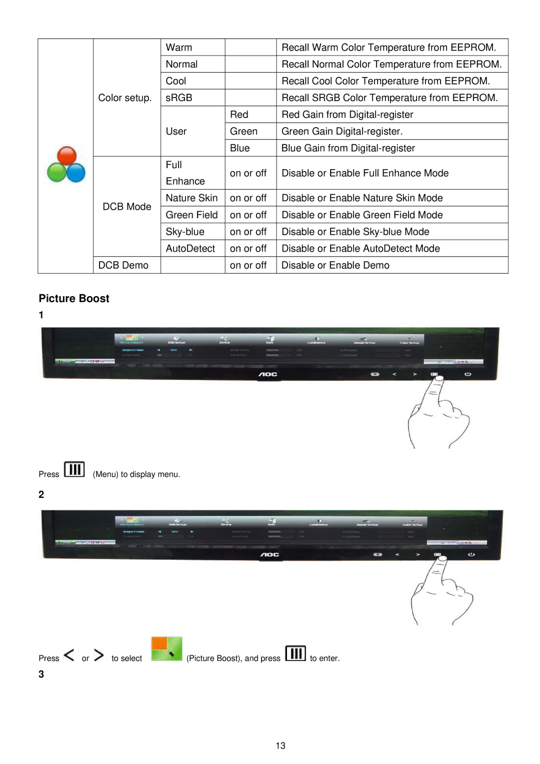 AOC E2251SWDN manual Picture Boost 