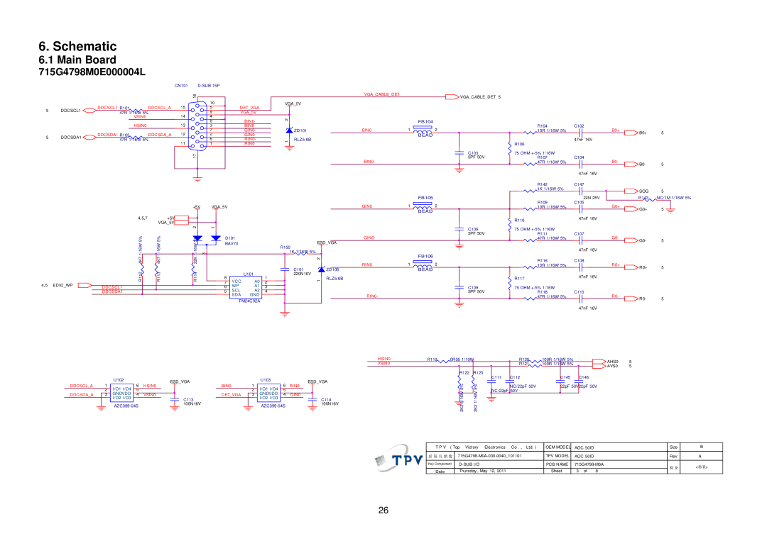 AOC E2251SWDN manual Schematic, 715G4798M0E000004L 