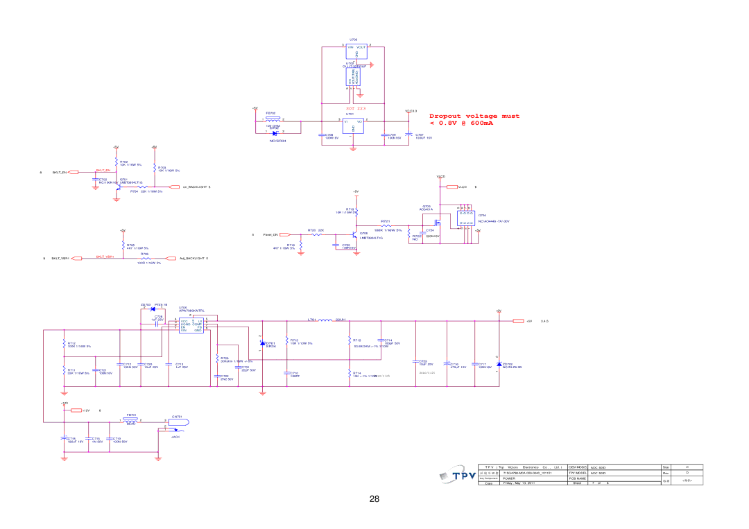 AOC E2251SWDN manual Dropout voltage must 0.8V @ 600mA 