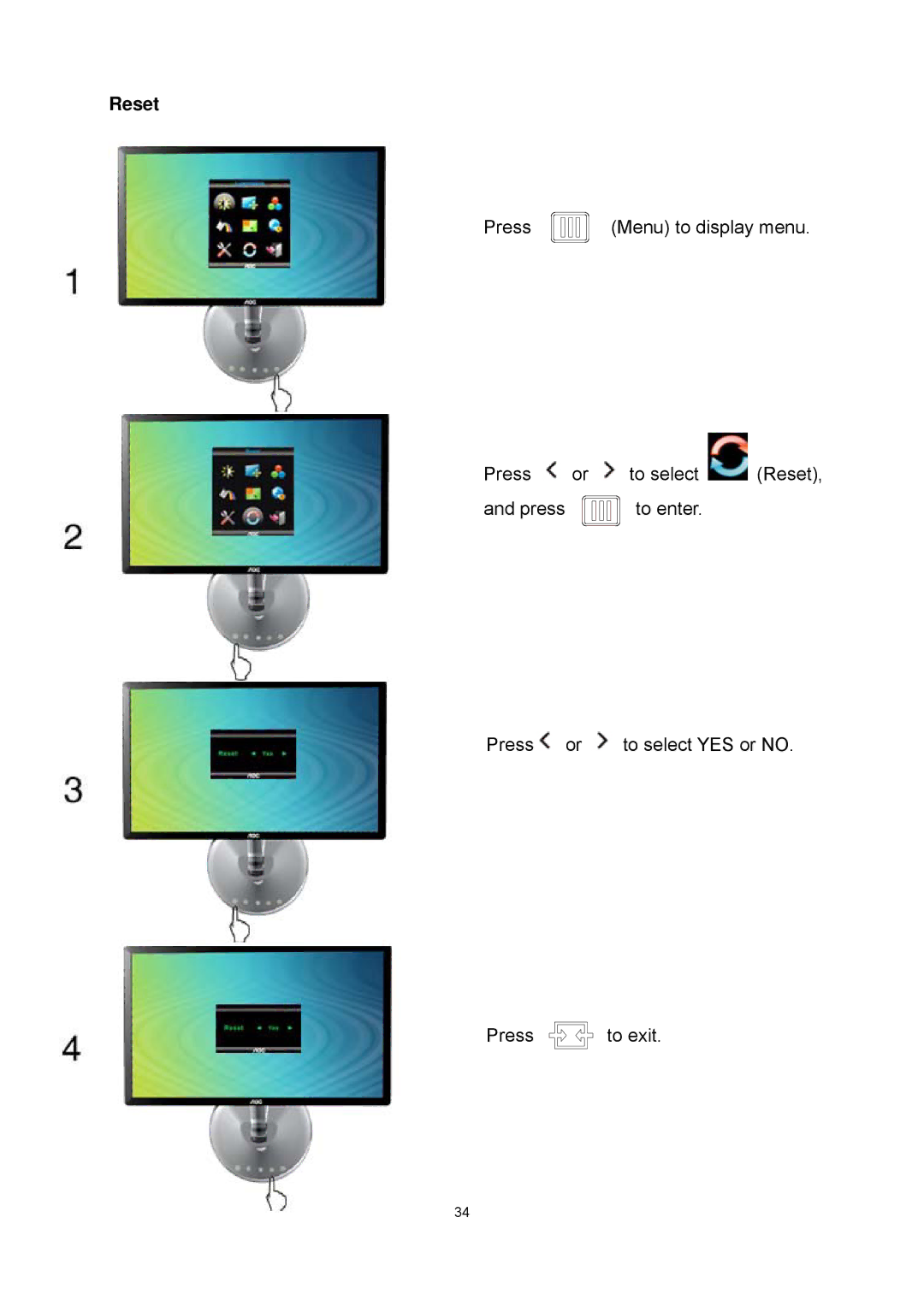 AOC E2343FK, E2343FB manual Reset 