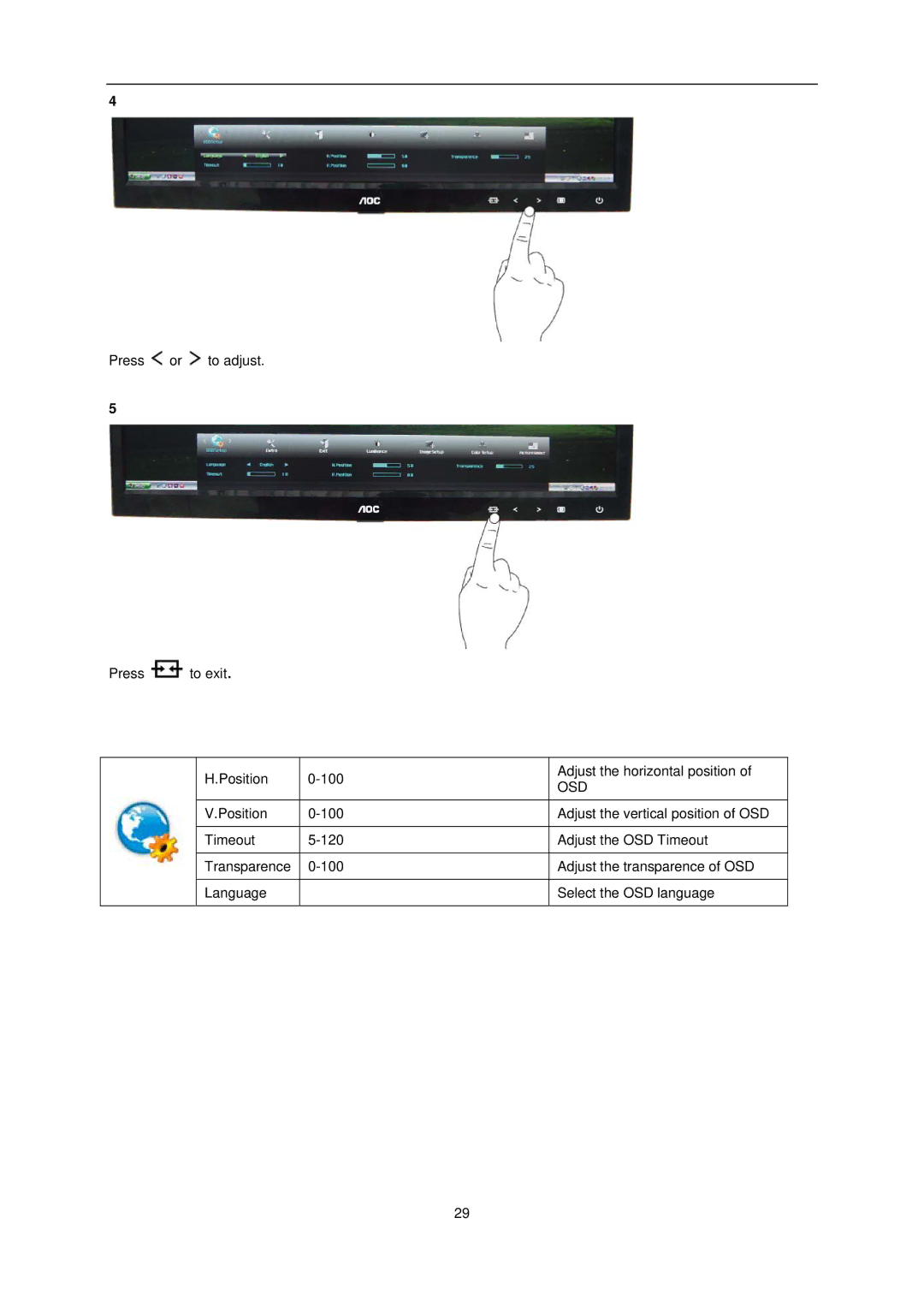 AOC e2351Fh user manual Osd 