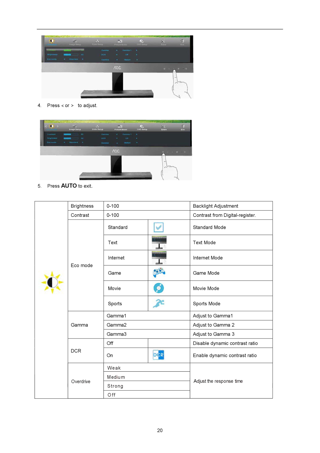 AOC E2357FH user manual Dcr 