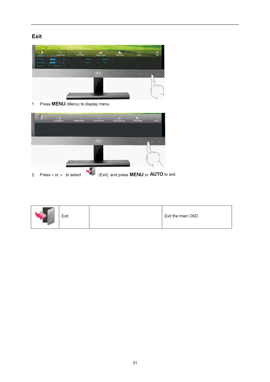 AOC E2357FH user manual Exit 