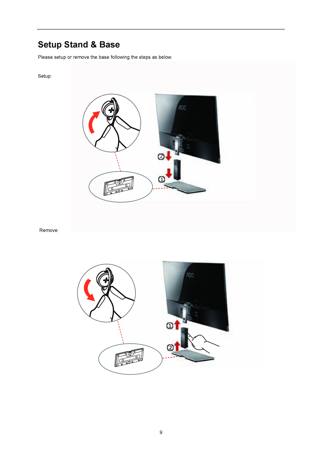 AOC E2357FH user manual Setup Stand & Base 