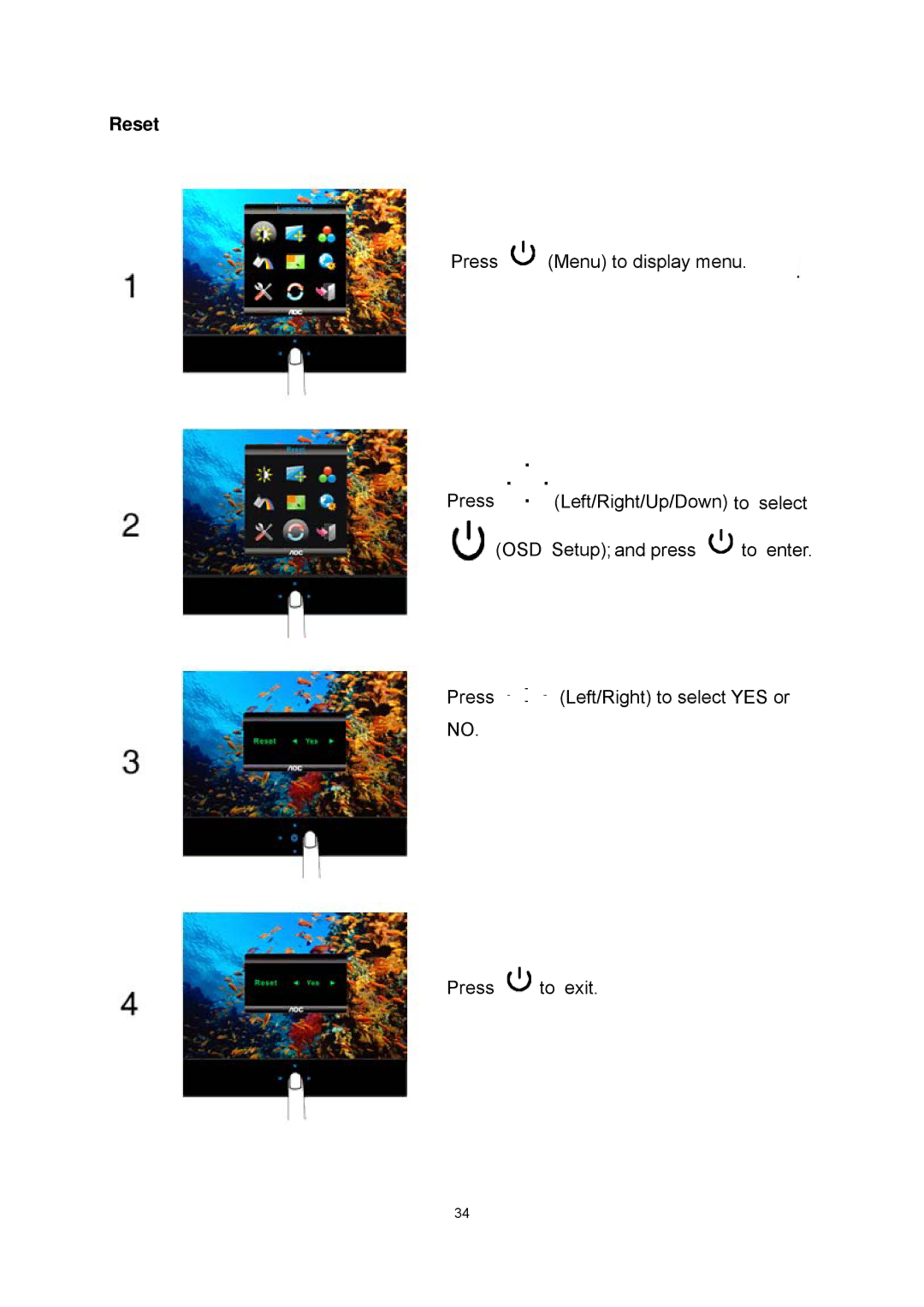 AOC E2437Fh manual Reset 