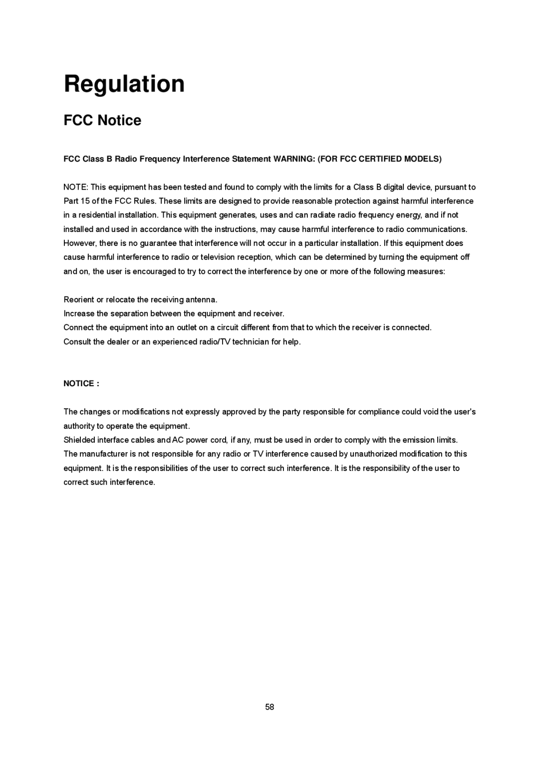 AOC E2437Fh manual Regulation, FCC Notice 