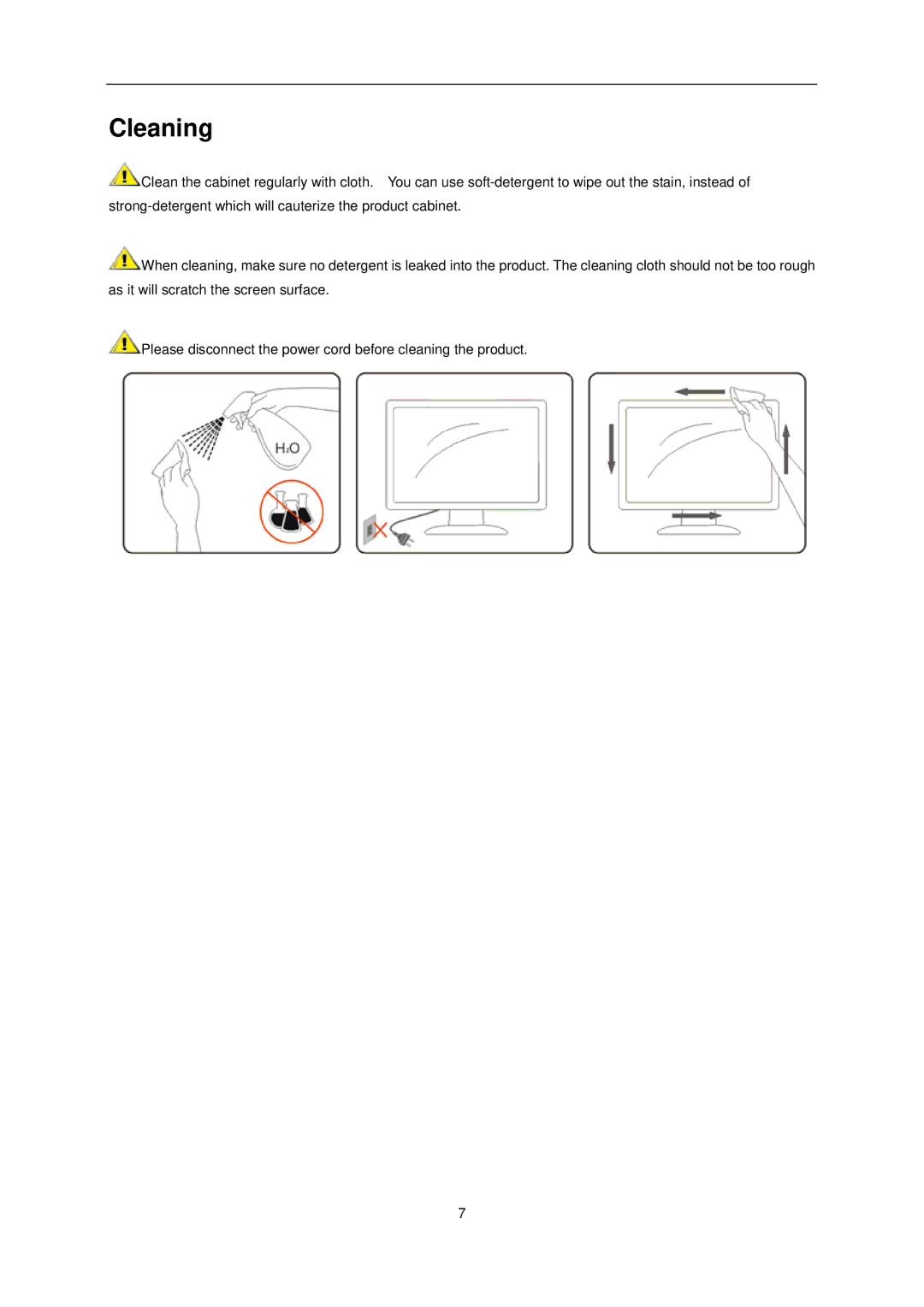 AOC e2752Vq manual Cleaning 