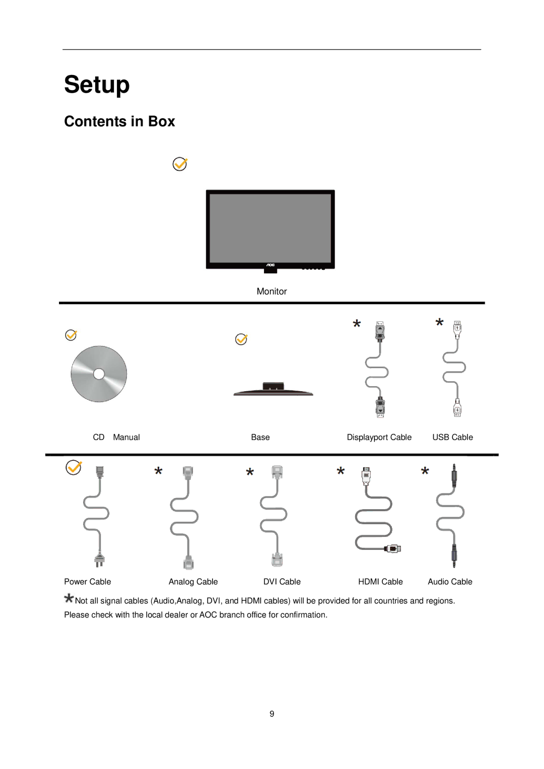 AOC e2752Vq manual Setup, Contents in Box 