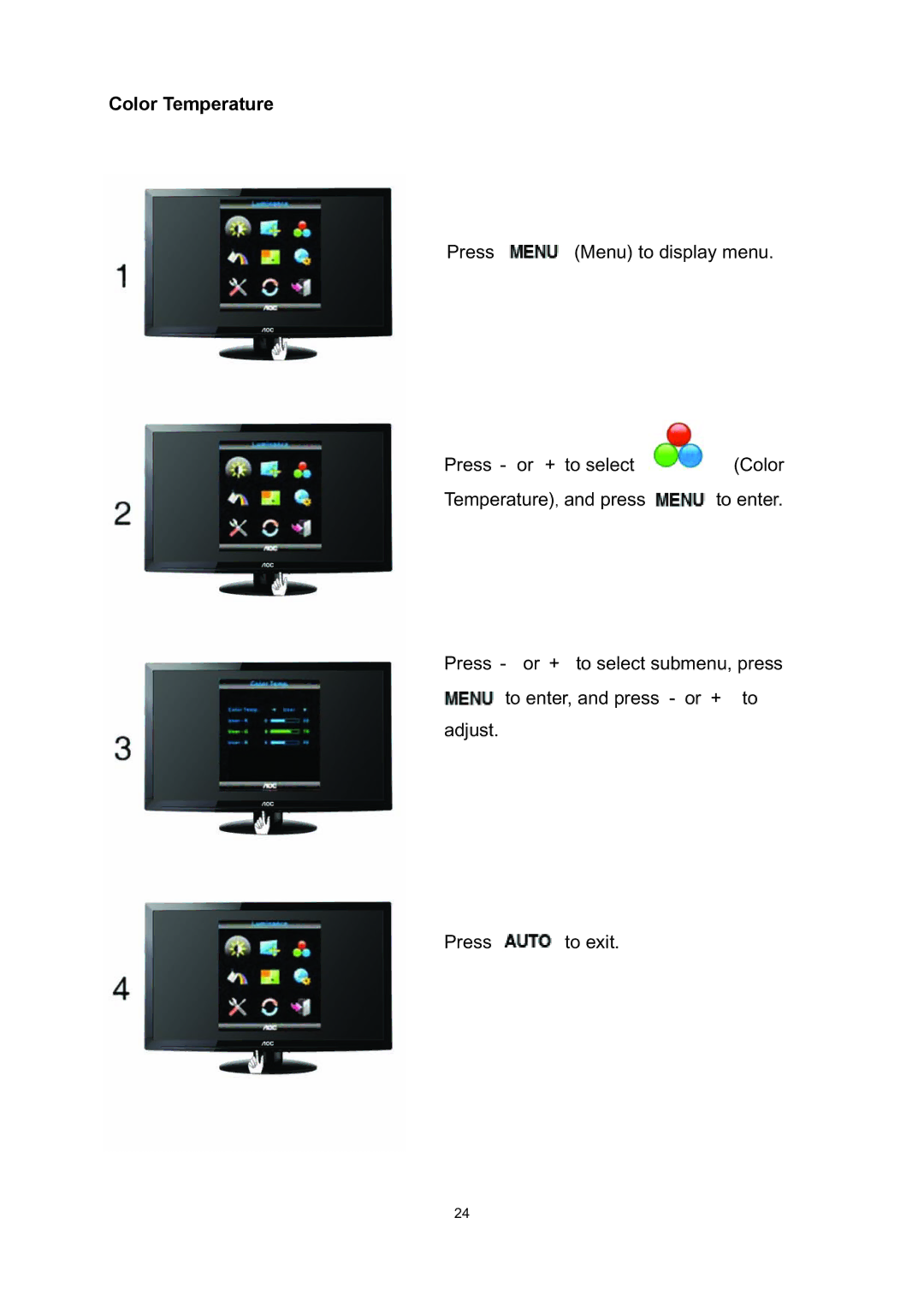 AOC E2795VH manual Color Temperature 