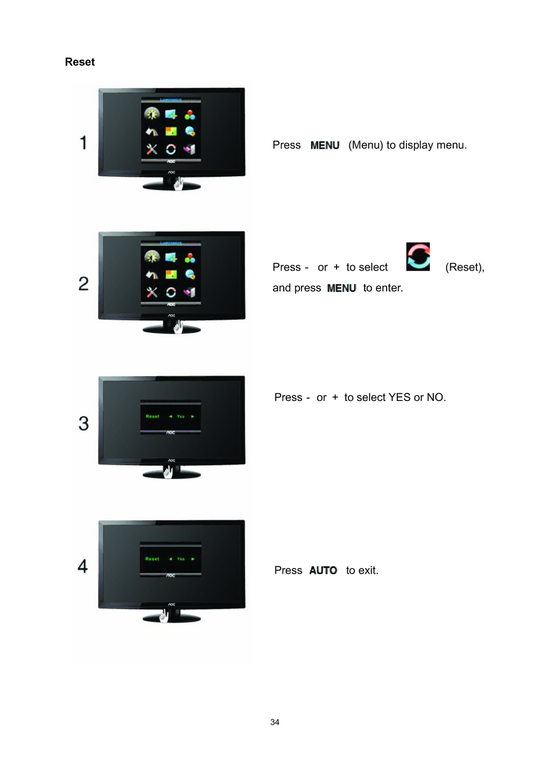 AOC E2795VH manual Reset 