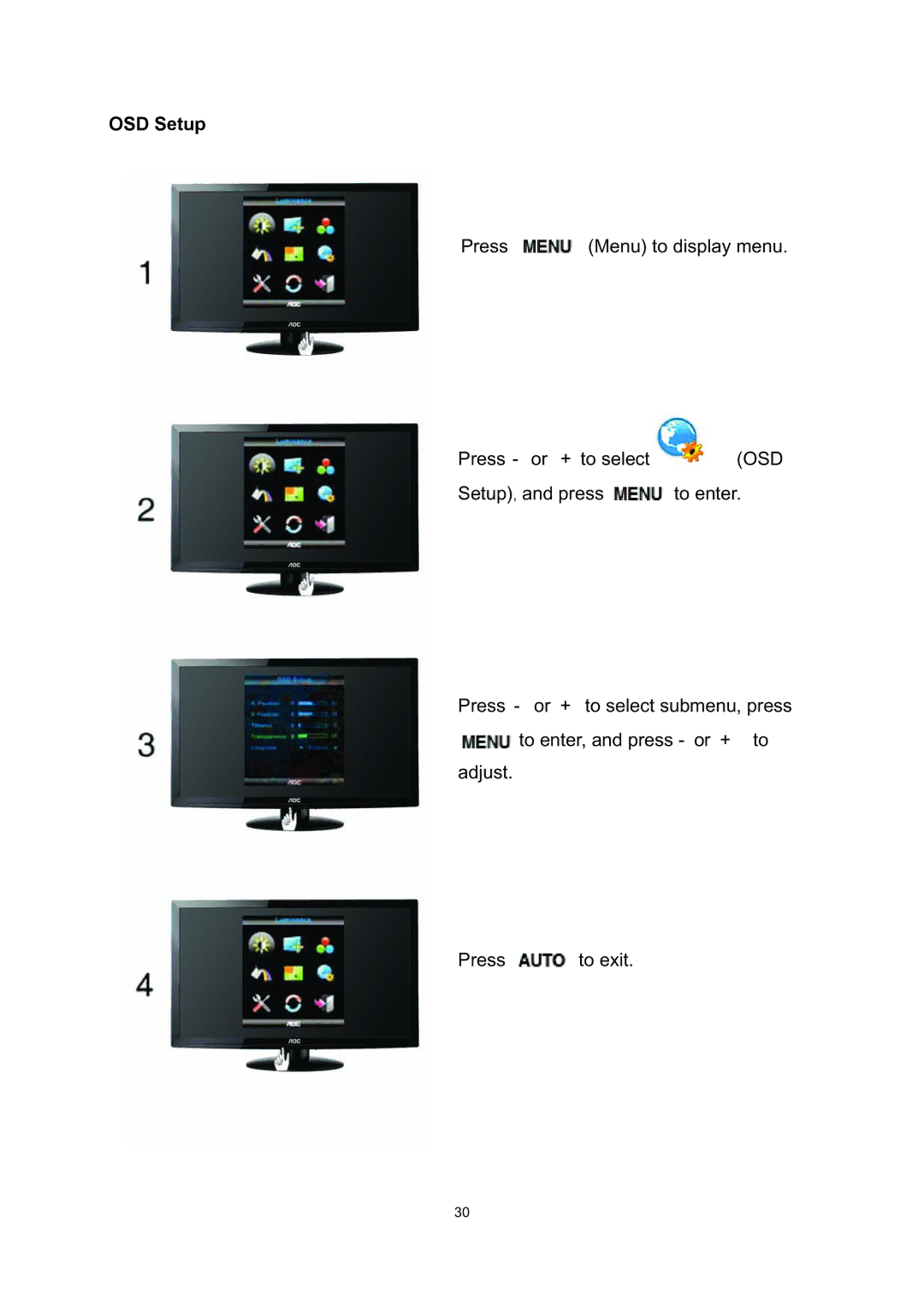 AOC E2795VH user manual OSD Setup, Osd 