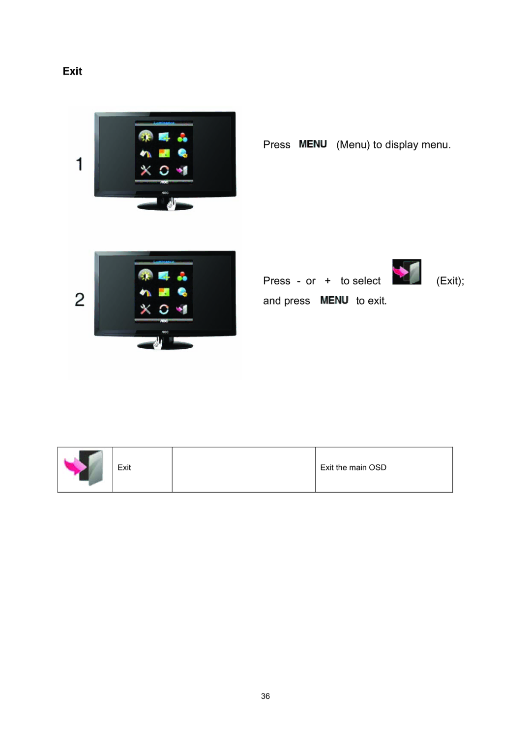 AOC E2795VH user manual Exit 