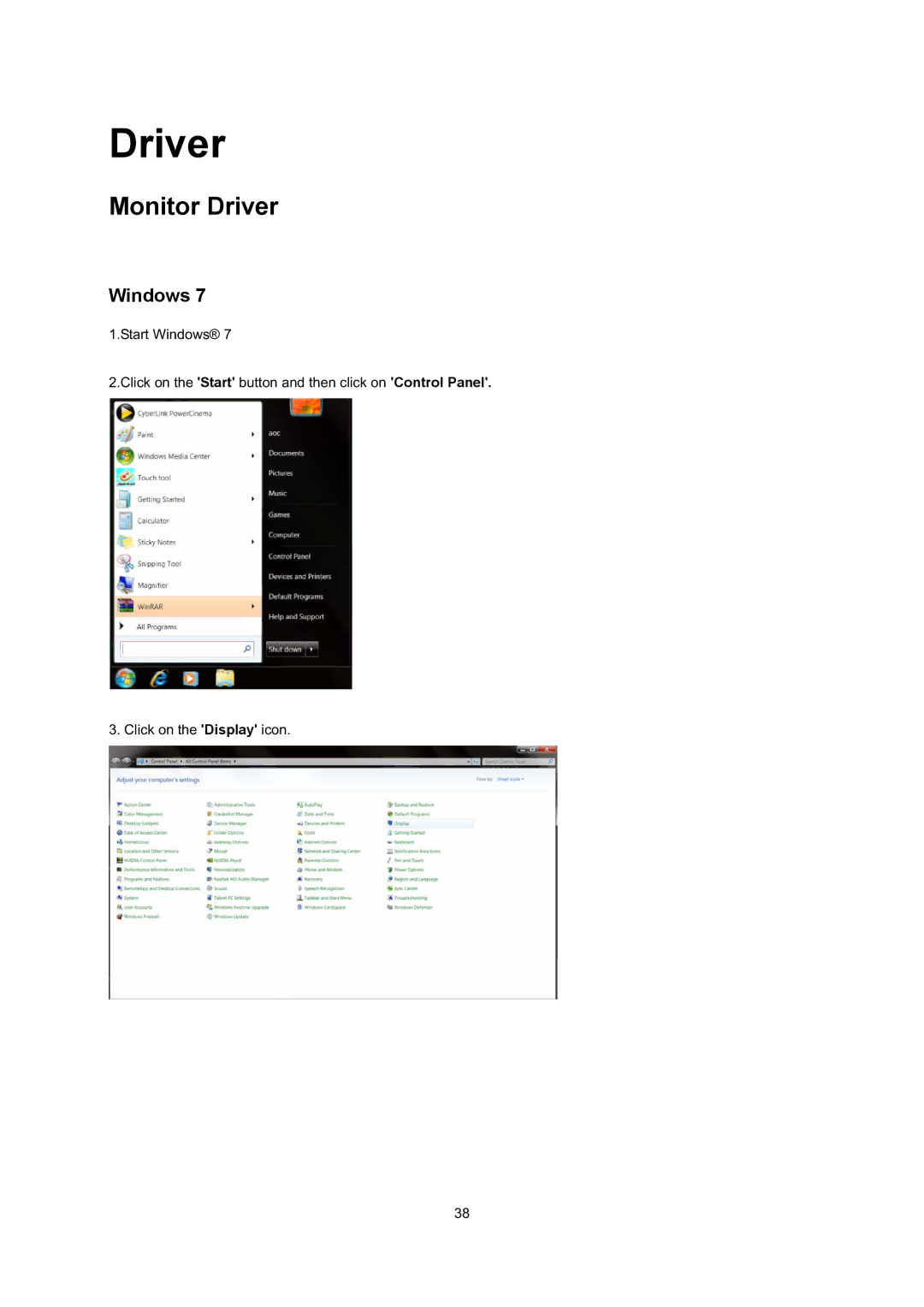 AOC E2795VH user manual Monitor Driver, Windows 