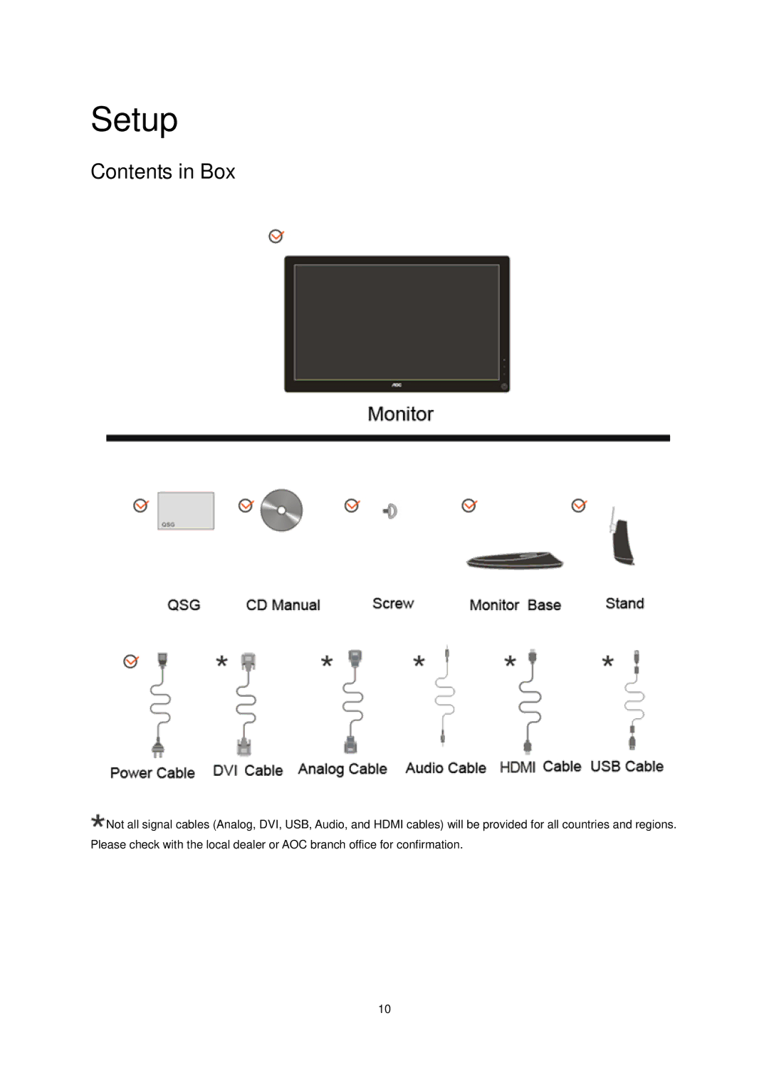 AOC E936SWA manual Setup, Contents in Box 