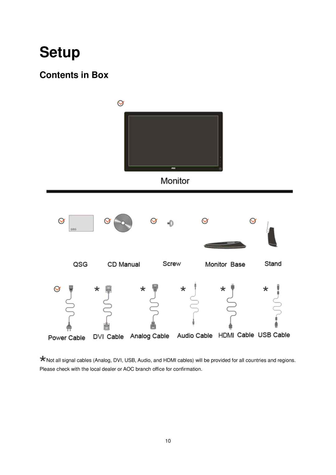 AOC E936SWA manual Setup, Contents in Box 