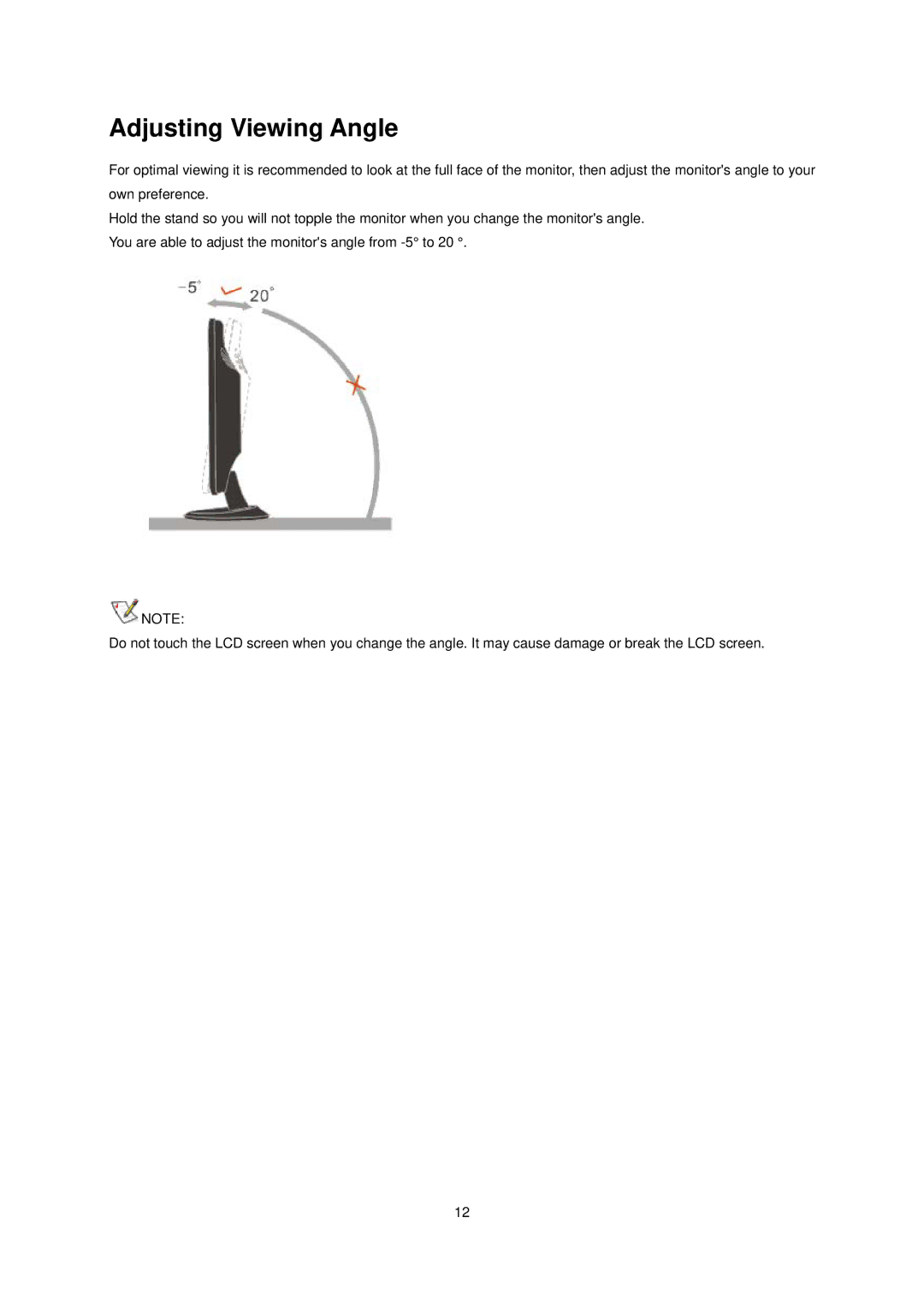 AOC E936SWA manual Adjusting Viewing Angle 