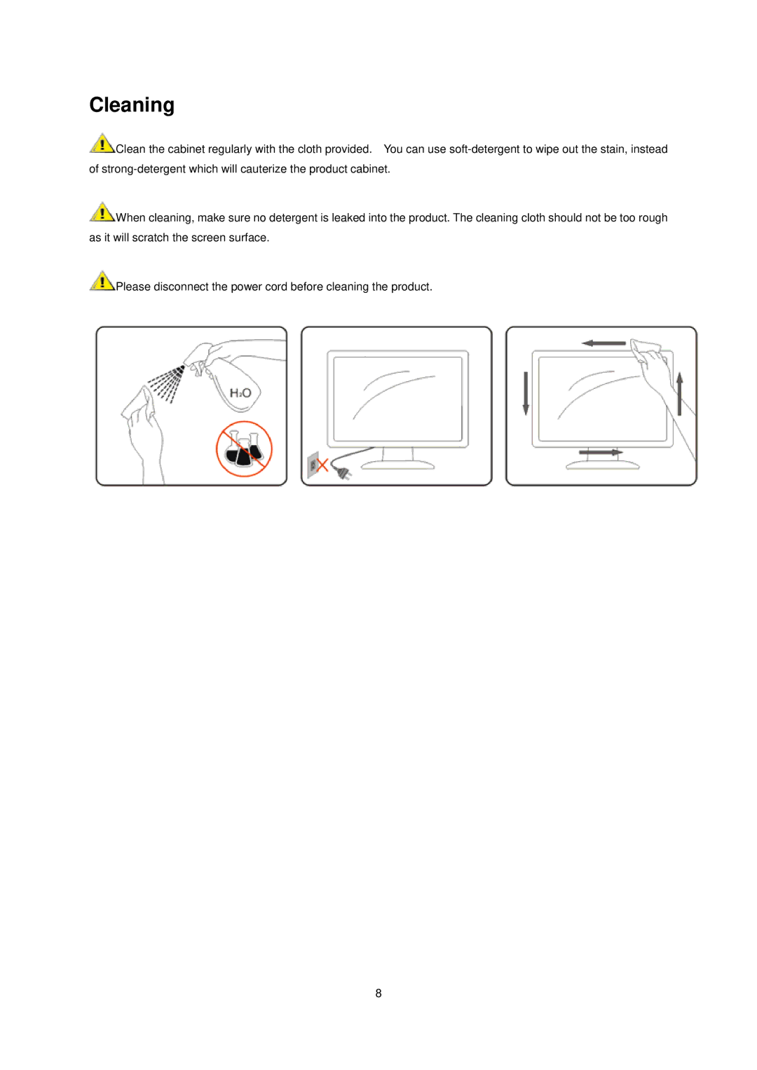 AOC E936SWA manual Cleaning 