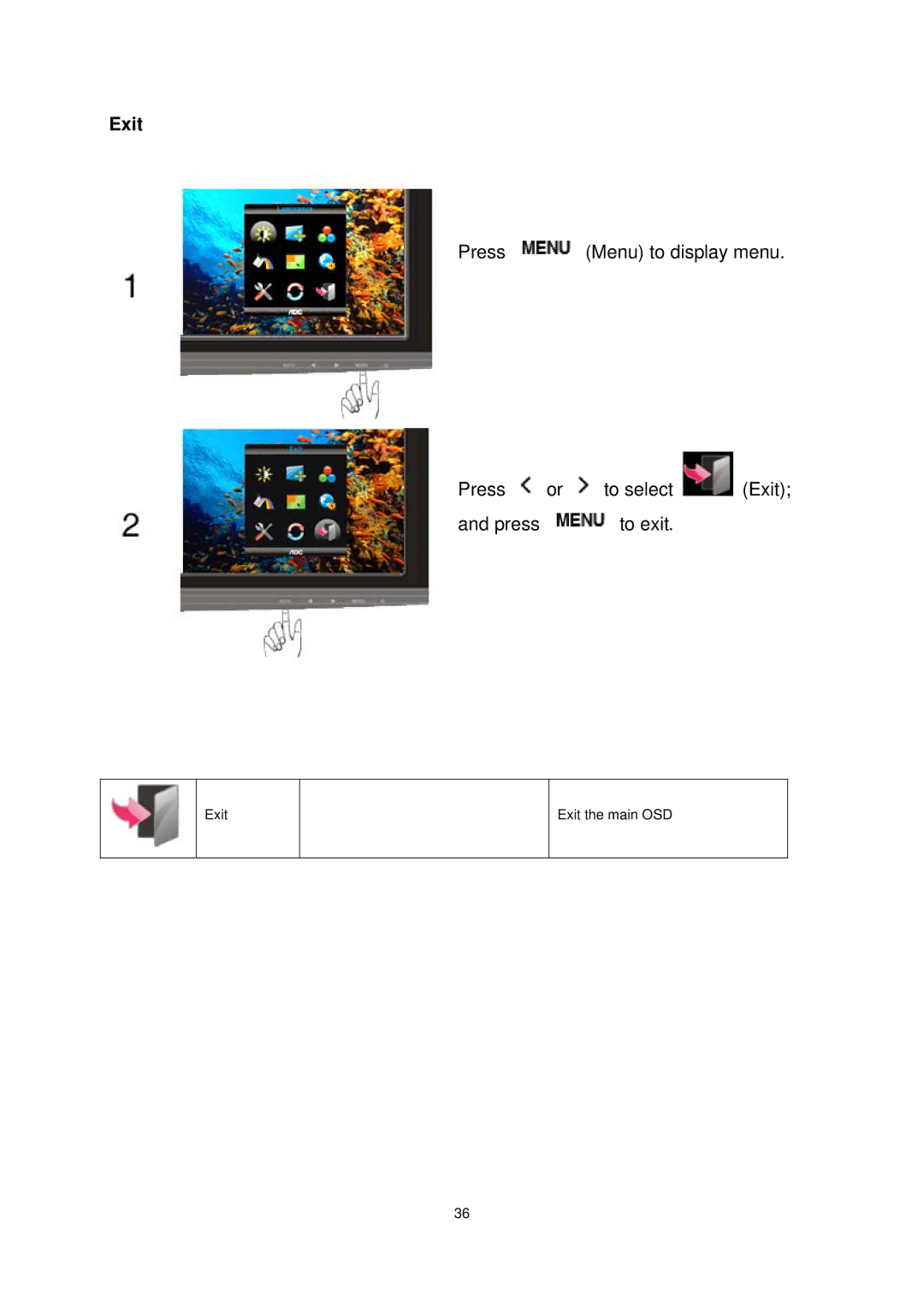 AOC e941Sw manual Exit 