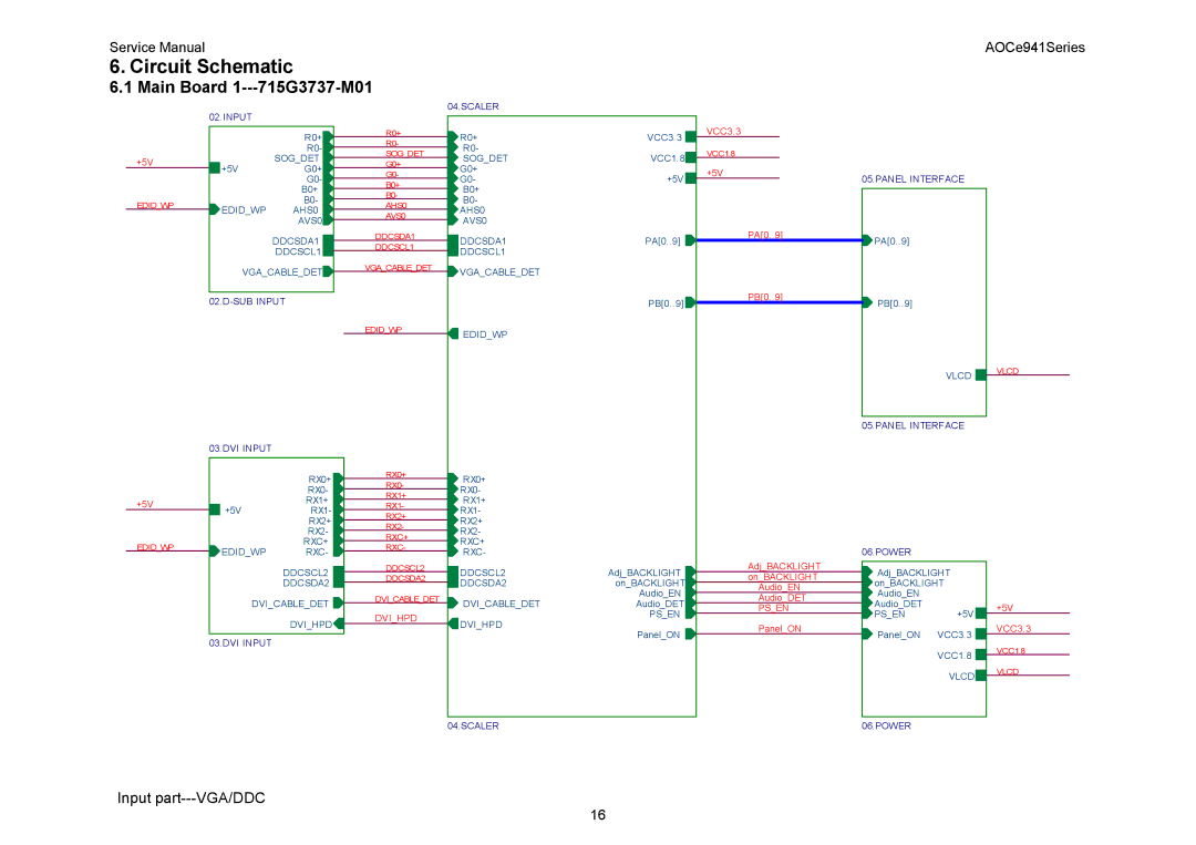 AOC E941SA, E941VA service manual Circuit Schematic, Main Board 1---715G3737-M01 