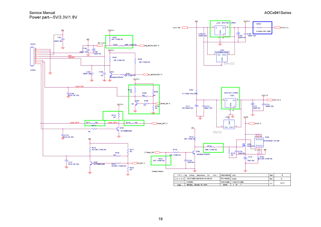 AOC E941SA, E941VA service manual Power part---5V/3.3V/1.8V 