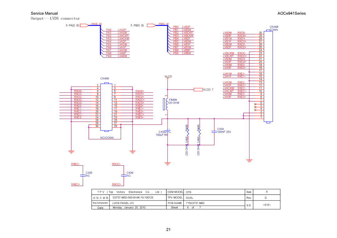 AOC E941VA, E941SA service manual Output---LVDS connector 