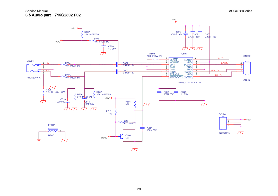 AOC E941VA, E941SA service manual Audio part 715G2892 P02, Phonejack 