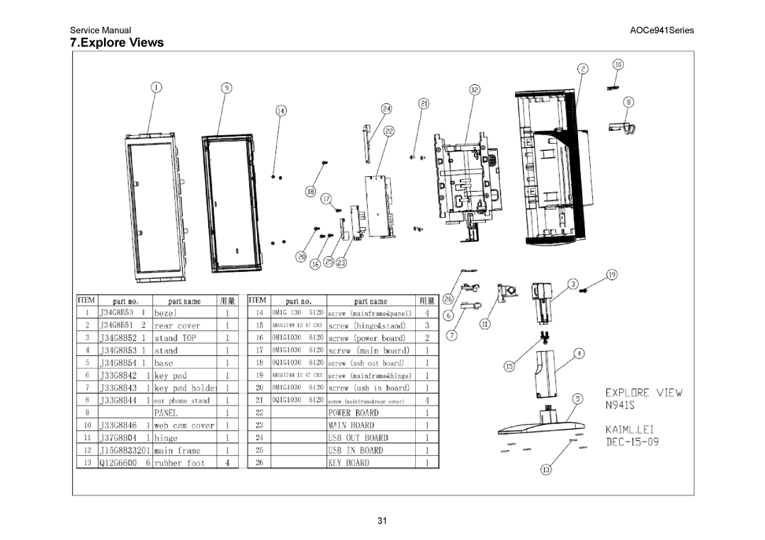 AOC E941SA, E941VA service manual Explore Views 