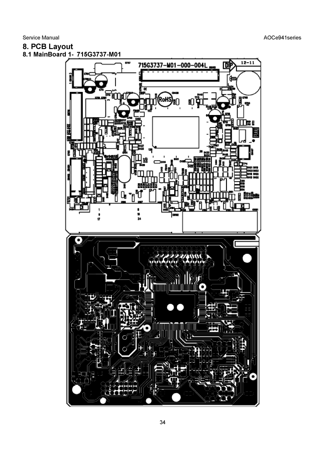 AOC E941SA, E941VA service manual PCB Layout, MainBoard 1- 715G3737-M01 