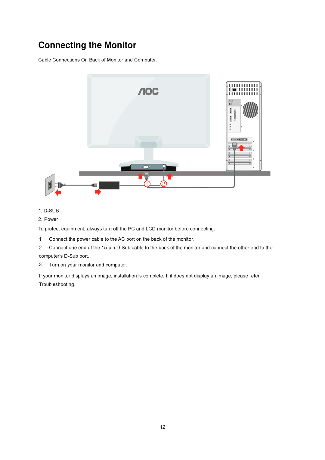 AOC E9435wn manual Connecting the Monitor 