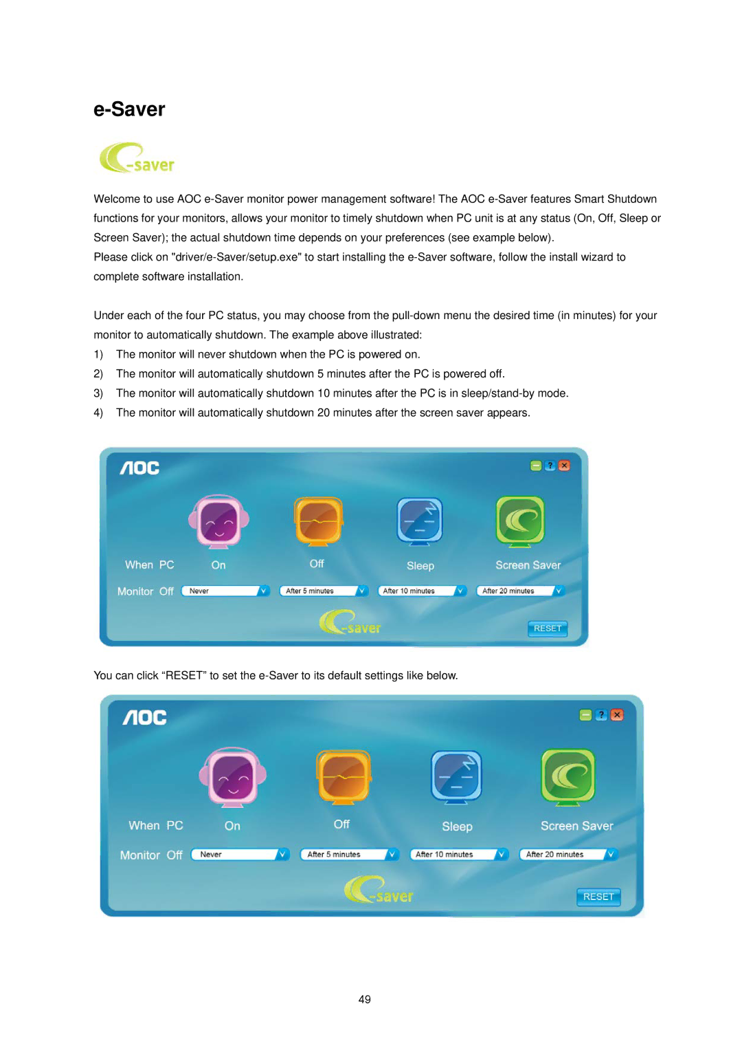 AOC E943FWSK, E943FWSB manual Saver 