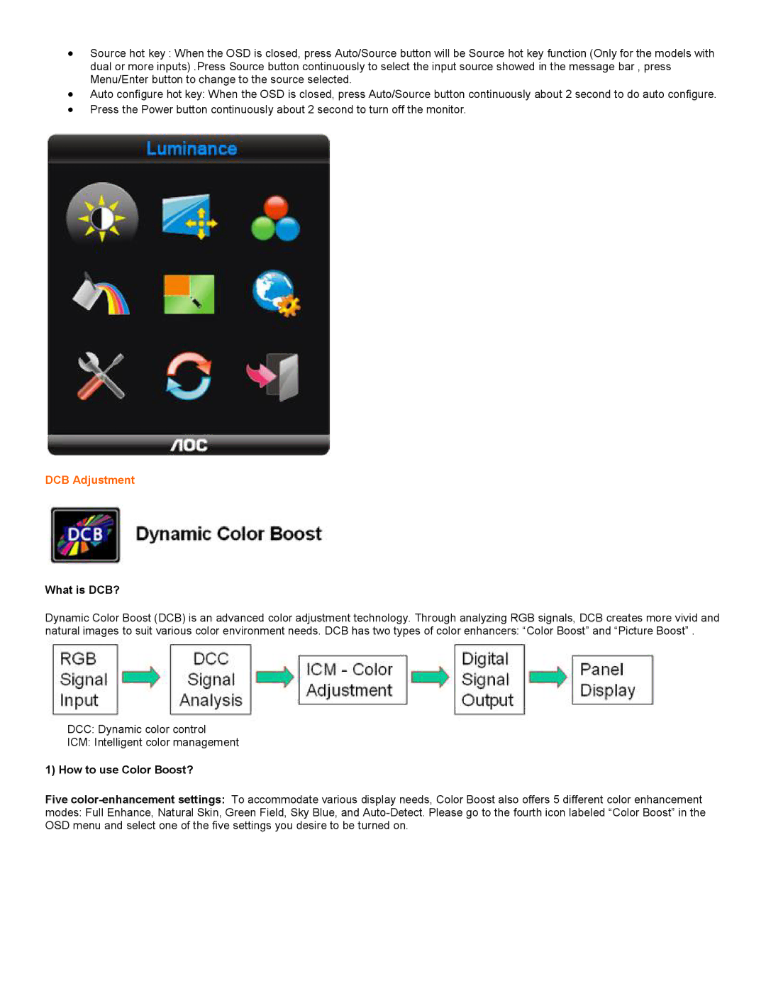 AOC F19 user manual DCB Adjustment, What is DCB? 