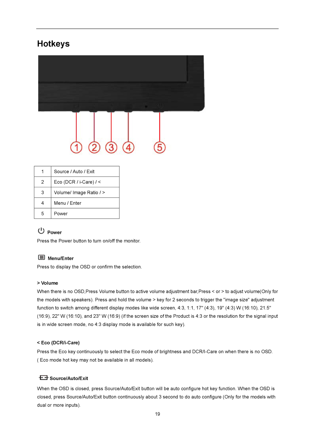 AOC G2460Pqu user manual Hotkeys, Volume 