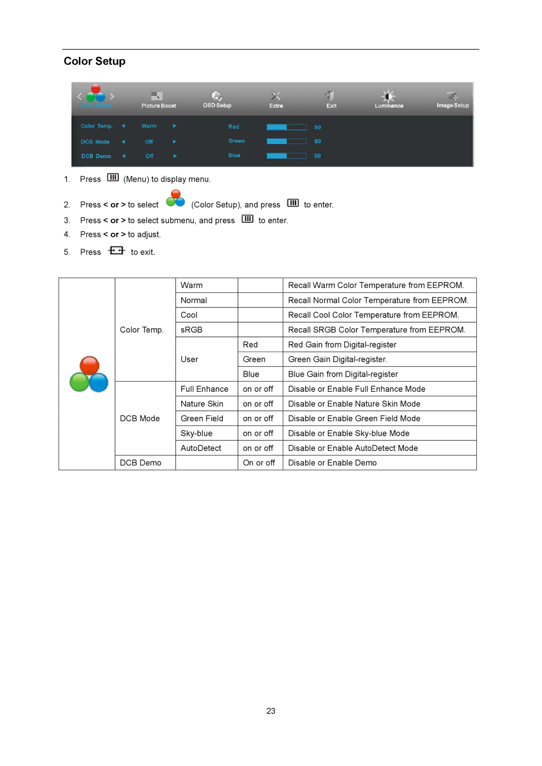 AOC G2460Pqu user manual Color Setup 