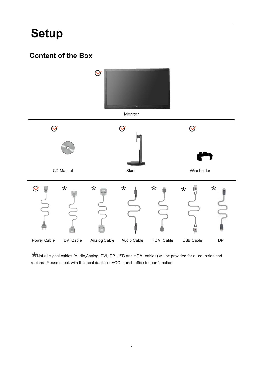 AOC G2460Pqu user manual Setup, Content of the Box 