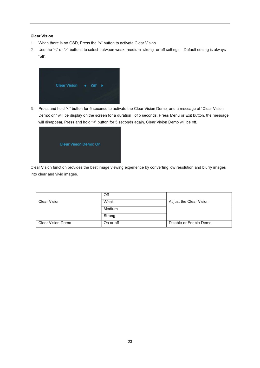 AOC I2276VWM manual Clear Vision 