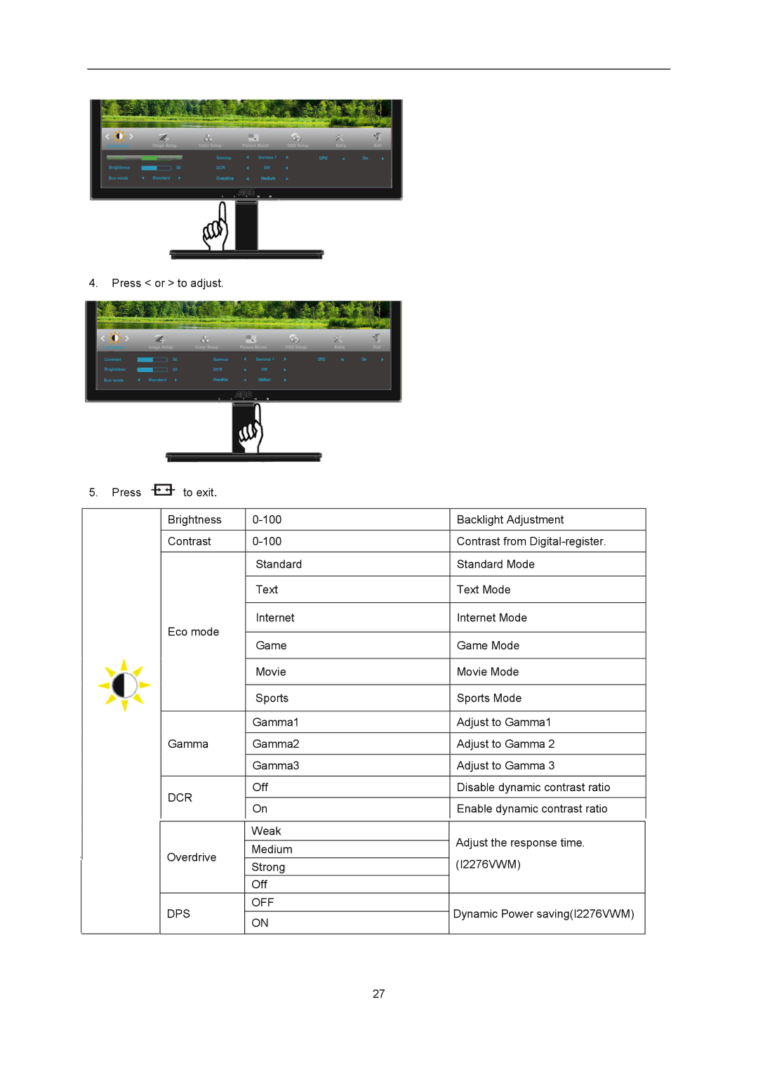 AOC I2276VWM manual Dps Off 