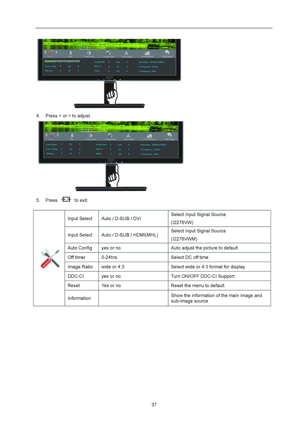 AOC I2276VWM manual Ddc-Ci 