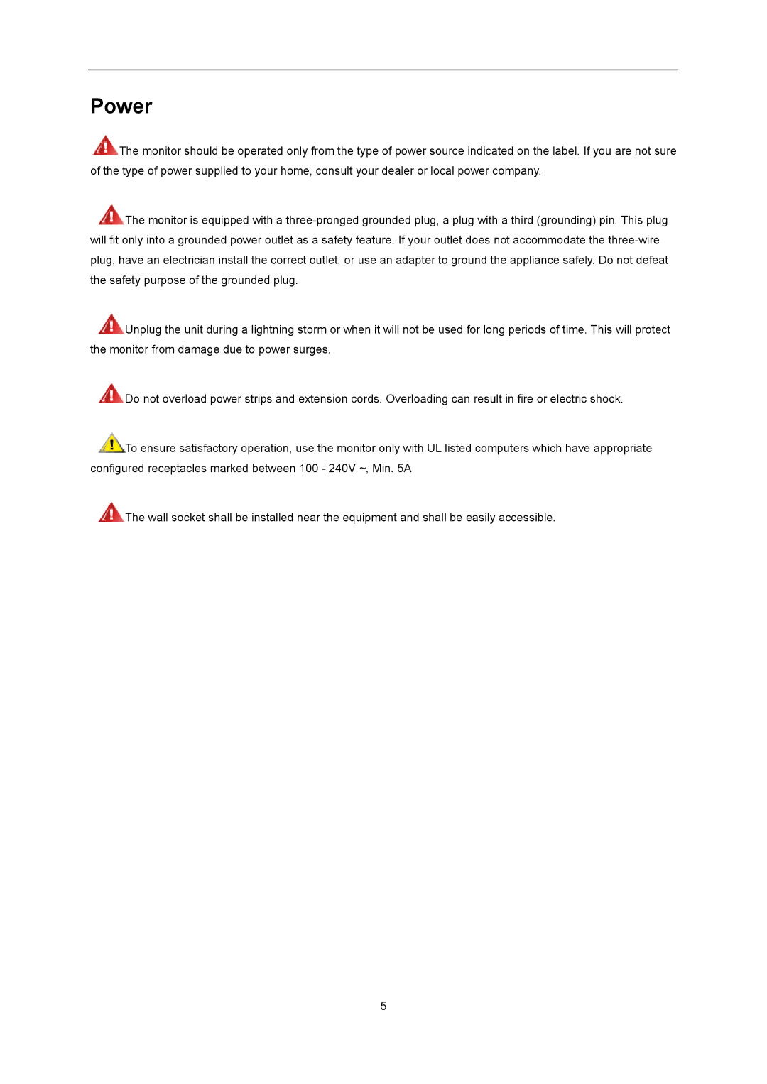 AOC I2276VWM manual Power 