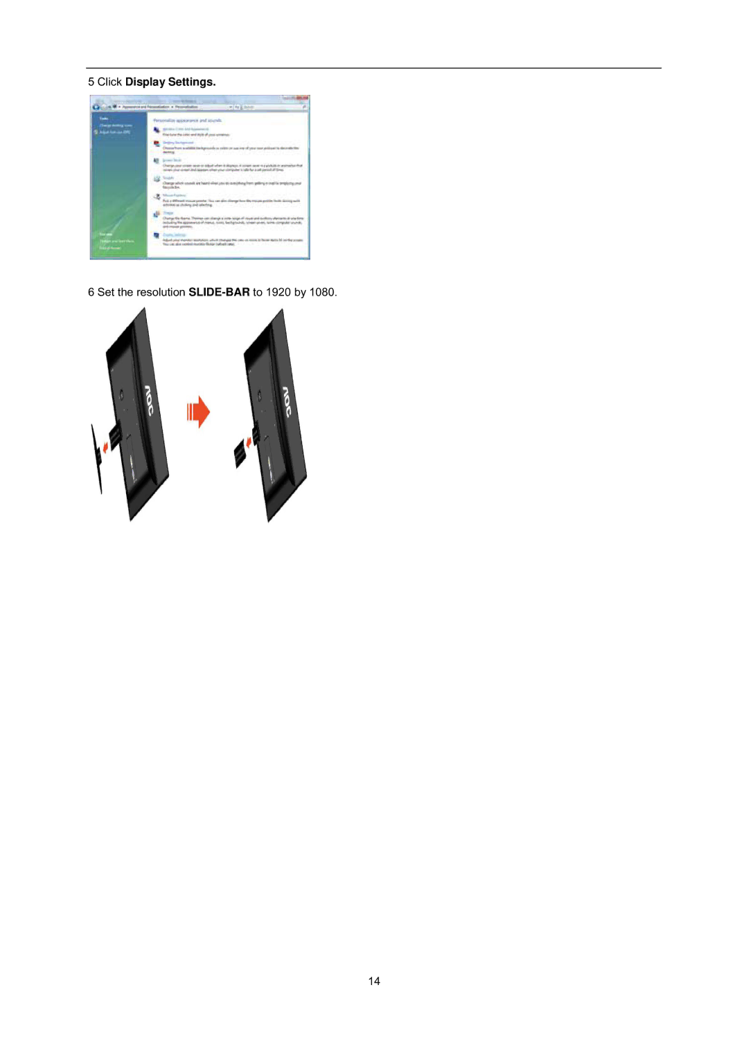 AOC i2352Ve user manual Click Display Settings 